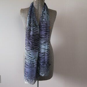 Denim Blue Animal Print Silk Blend Rectangle Scarf